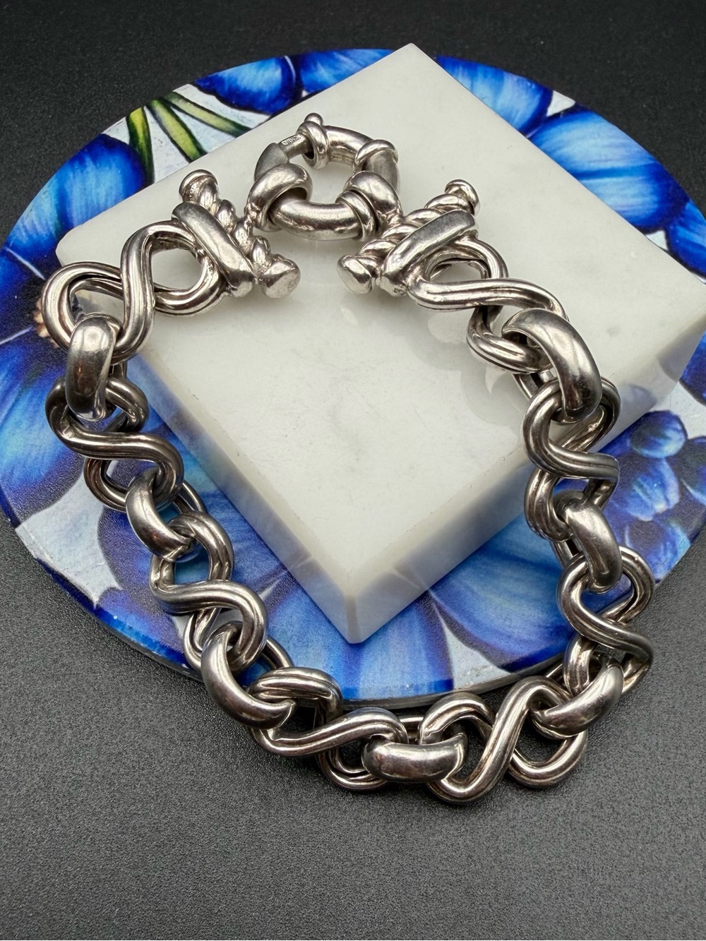 925 Italy Sterling Silver Infinity Link bracelet #S77 Appx 7.5”